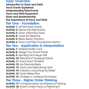 Track And Field Basics Worksheet Activity Booklet