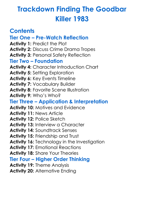 Trackdown Finding The Goodbar Killer 1983 Worksheet Activity Booklet