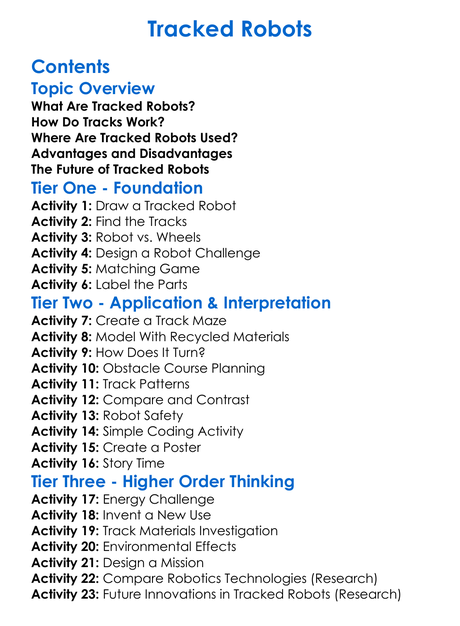 Tracked Robots Worksheet Activity Booklet