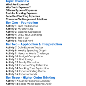 Tracking Expenses Worksheet Activity Booklet