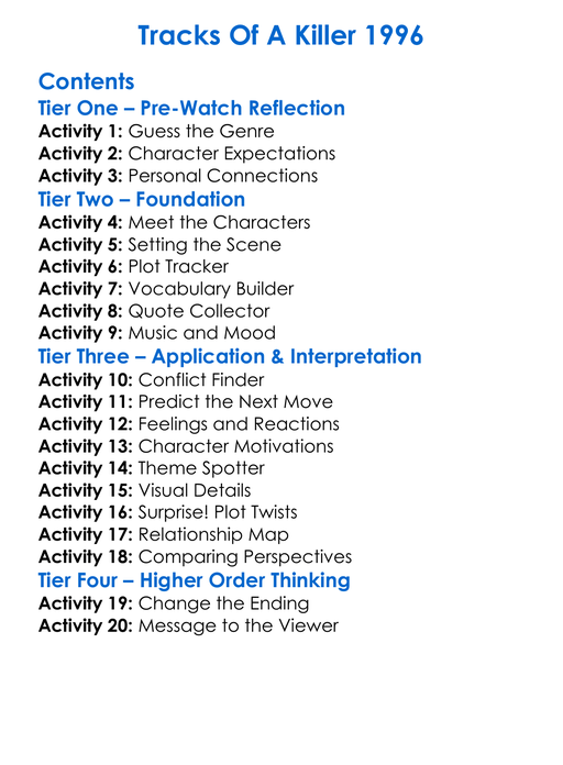 Tracks Of A Killer 1996 Worksheet Activity Booklet