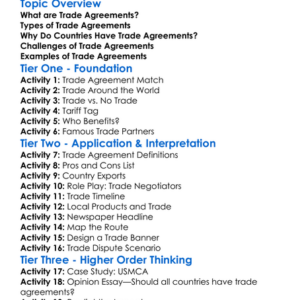 Trade Agreements Worksheet Activity Booklet