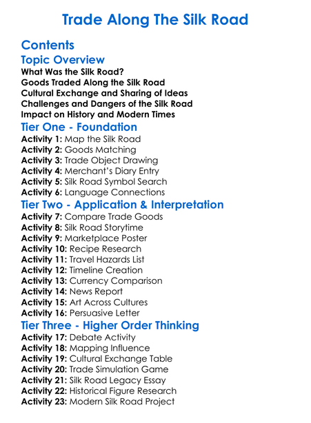 Trade Along The Silk Road Worksheet Activity Booklet