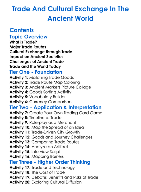 Trade And Cultural Exchange In The Ancient World Worksheet Activity Booklet