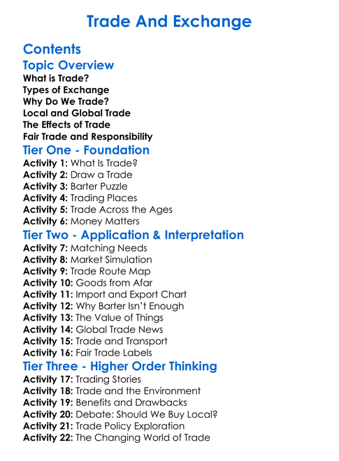 Trade And Exchange Worksheet Activity Booklet