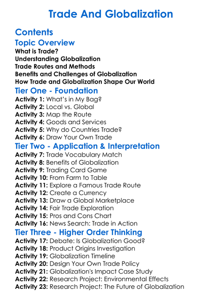 Trade And Globalization Worksheet Activity Booklet