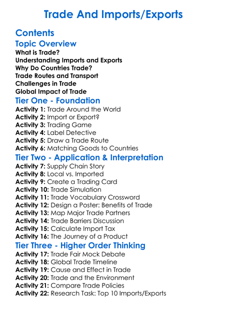 Trade And Importsexports Worksheet Activity Booklet