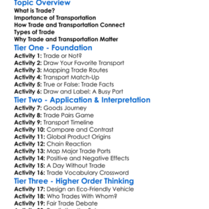Trade And Transportation Worksheet Activity Booklet