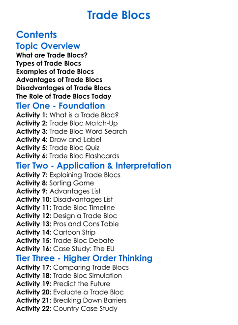 Trade Blocs Worksheet Activity Booklet
