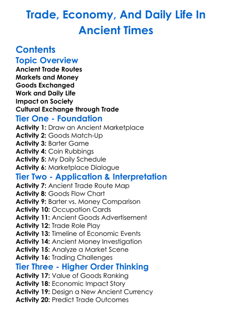 Trade Economy And Daily Life In Ancient Times Worksheet Activity Booklet