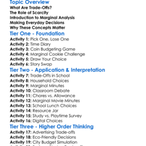 Trade-Offs And Marginal Analysis Worksheet Activity Booklet
