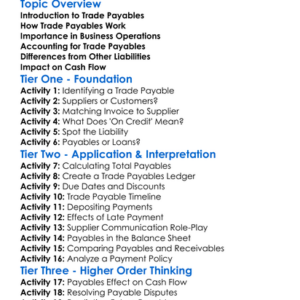 Trade Payables Creditors Worksheet Activity Booklet