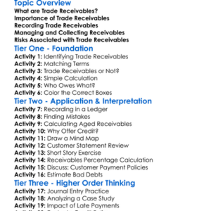 Trade Receivables Debtors Worksheet Activity Booklet