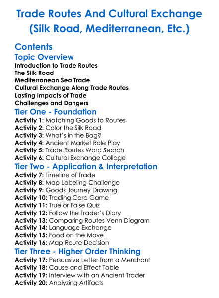 Trade Routes And Cultural Exchange Silk Road Mediterranean Etc Worksheet Activity Booklet
