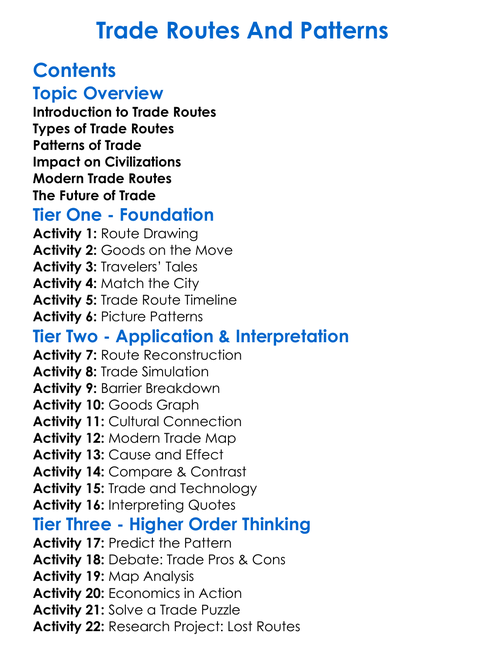 Trade Routes And Patterns Worksheet Activity Booklet