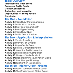 Trade Shows And Textile Events Worksheet Activity Booklet