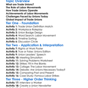 Trade Unions And Labor Movements Worksheet Activity Booklet
