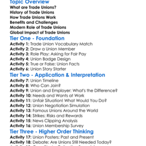 Trade Unions Worksheet Activity Booklet