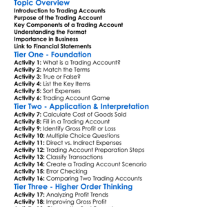 Trading Account Preparation Worksheet Activity Booklet