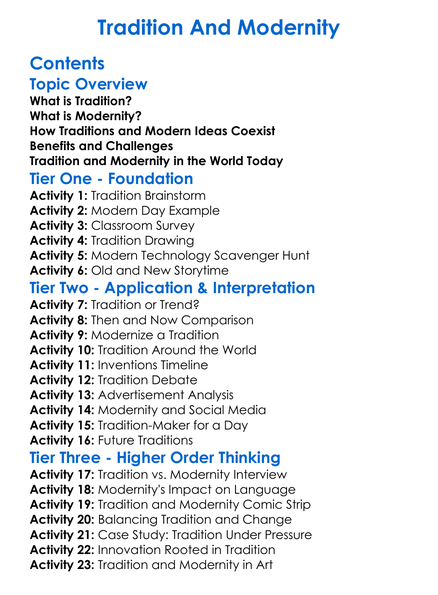 Tradition And Modernity Worksheet Activity Booklet