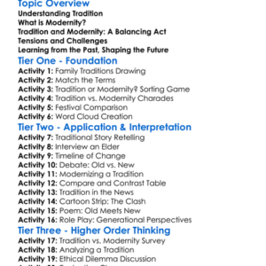 Tradition Versus Modernity Worksheet Activity Booklet
