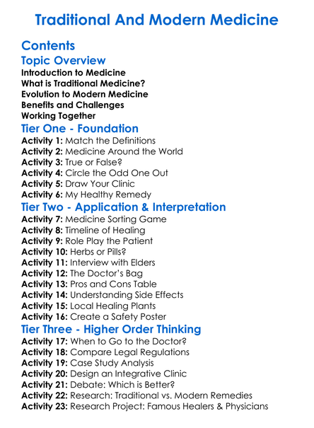 Traditional And Modern Medicine Worksheet Activity Booklet