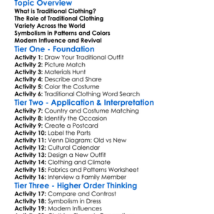 Traditional Clothing Worksheet Activity Booklet