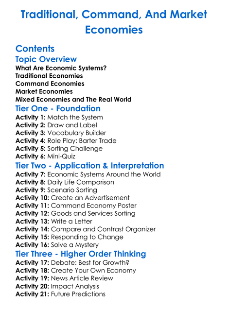 Traditional Command And Market Economies Worksheet Activity Booklet