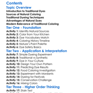 Traditional Dyes And Natural Coloring Worksheet Activity Booklet