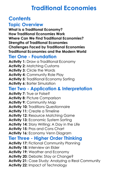Traditional Economies Worksheet Activity Booklet