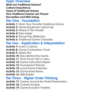 Traditional Games And Recreation Worksheet Activity Booklet