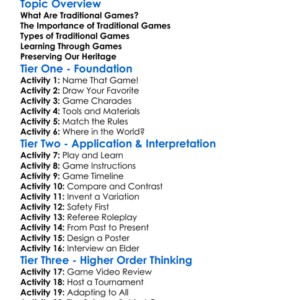 Traditional Games Worksheet Activity Booklet