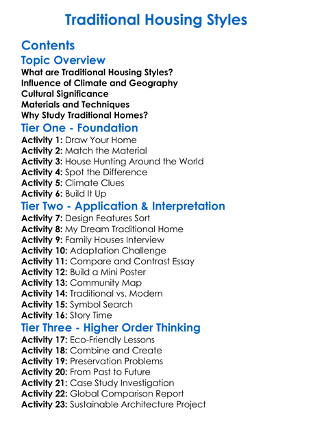 Traditional Housing Styles Worksheet Activity Booklet