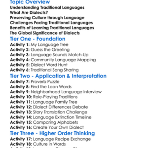 Traditional Languages And Dialects Worksheet Activity Booklet