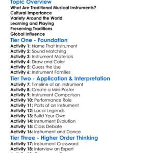 Traditional Music Instruments Worksheet Activity Booklet
