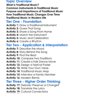 Traditional Music Worksheet Activity Booklet
