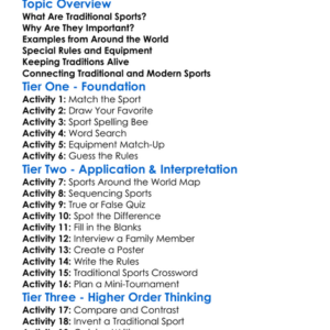 Traditional Sports Worksheet Activity Booklet