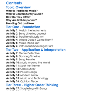 Traditional Versus Contemporary Music Worksheet Activity Booklet