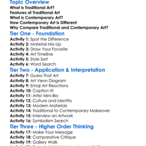 Traditional Vs Contemporary Art Worksheet Activity Booklet