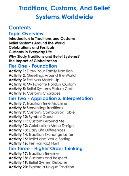 Traditions Customs And Belief Systems Worldwide Worksheet Activity Booklet