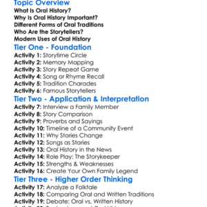 Traditions Of Oral History Worksheet Activity Booklet