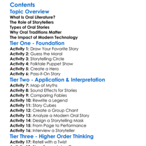 Traditions Of Storytelling And Oral Literature Worksheet Activity Booklet