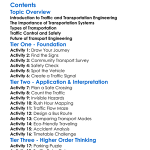 Traffic And Transportation Engineering Worksheet Activity Booklet