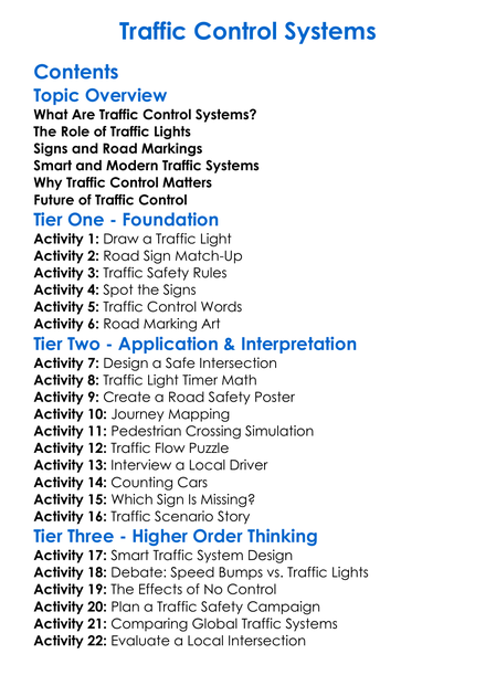 Traffic Control Systems Worksheet Activity Booklet