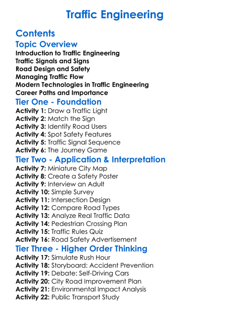 Traffic Engineering Worksheet Activity Booklet