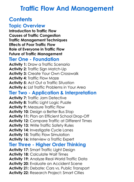 Traffic Flow And Management Worksheet Activity Booklet