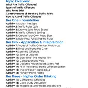 Traffic Offences Worksheet Activity Booklet