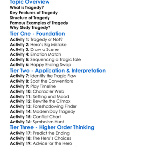 Tragedy Conventions Worksheet Activity Booklet