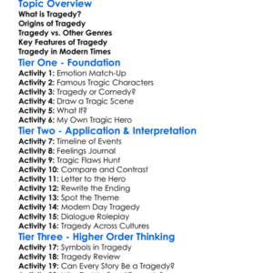 Tragedy In Literature Worksheet Activity Booklet