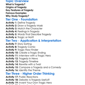 Tragedy Worksheet Activity Booklet